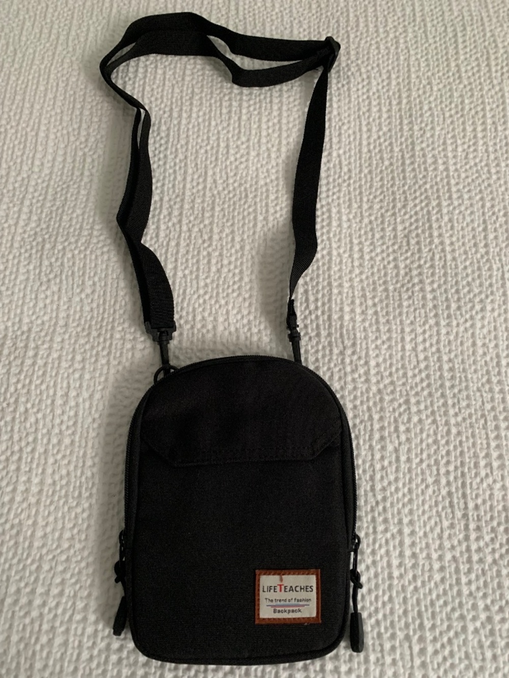 LifeTeaches Black Crossbody Mini Bag Adjustable Strap Travel Sling Pouch